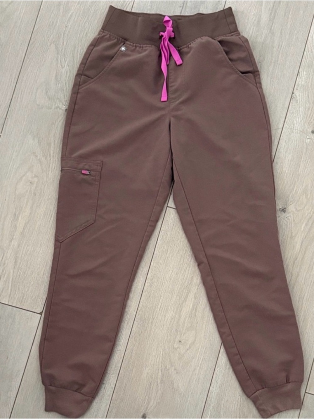 Figs Brown Jogger Pants with Pink Drawstring Smokey Taupe
